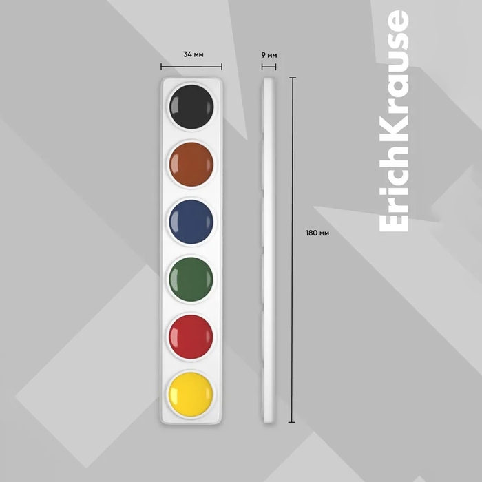 Акварель 6 цветов, ErichKrause, без кисти, картон, европодвес (облегченная упаковка)