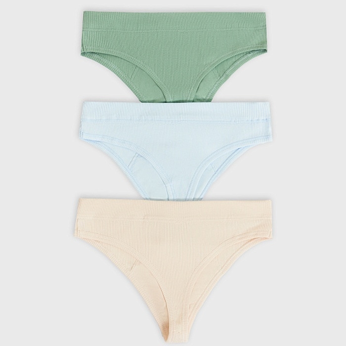 Набор женских трусов бразилиана (3 шт.), цвет зеленый/голубой/бежевый, размер 48 (L)
