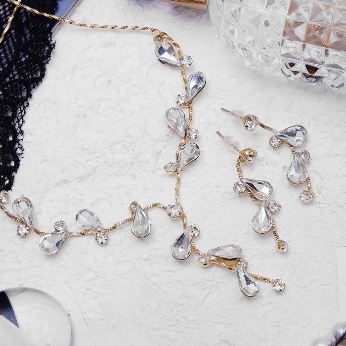 Набор 2 предмета: серьги, колье «Изумление» цветение, цвет белый в золоте, 42 см Набор 2 предмета: серьги, колье «Изумление» цветение, цвет белый в золоте, 42 см