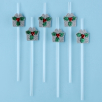 Новый год! Трубочка-подарок &laquo;Ягодка&raquo;, серебро, набор 6 шт.