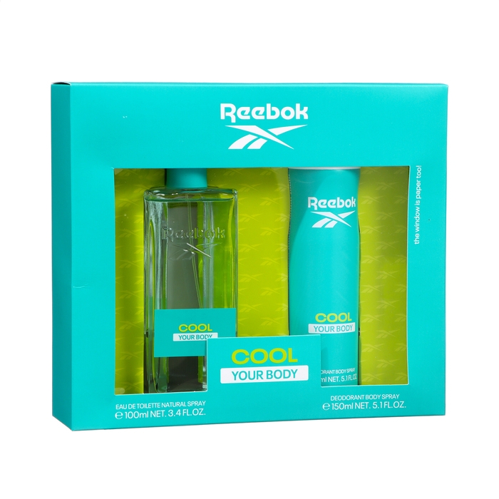 Подарочный набор косметики женский Reebok Cool Your Body: туалетная вода, 100 мл + дезодорант, 150 мл Подарочный набор косметики женский Reebok Cool Your Body: туалетная вода, 100 мл + дезодорант, 150 мл