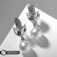 Серьги с жемчугом &laquo;Грейс&raquo; листья, цвет белый в серебре
