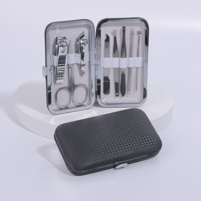 Набор маникюрный «Фактура», 8 предметов, в футляре, цвет чёрный Набор маникюрный «Фактура», 8 предметов, в футляре, цвет чёрный