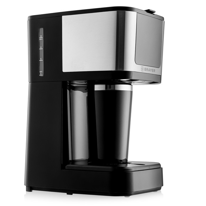 Кофеварка BRAYER 1125BR, капельная, 900 Вт, 1,25 л, чёрно-серебристая