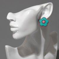 Серьги пластик «Цветочки», цвет розово-зелёный Серьги пластик «Цветочки», цвет розово-зелёный