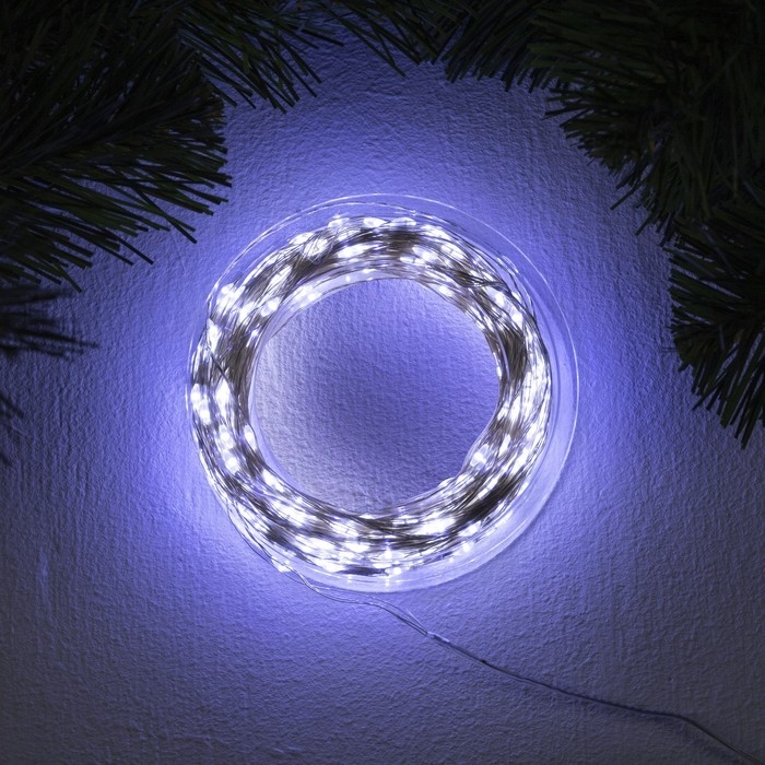 Гирлянда &laquo;Нить&raquo; 50 м роса, IP44, серебристая нить, 500 LED, свечение белое, 8 режимов, 31 В