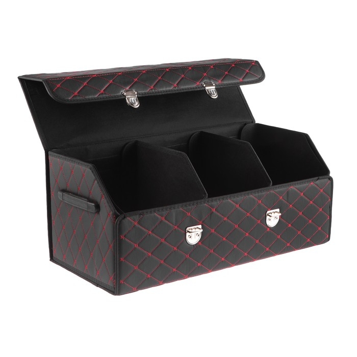 Органайзер кофр в багажник автомобиля, саквож 68&times;32&times;30 см, экокожа, с красной строчкой