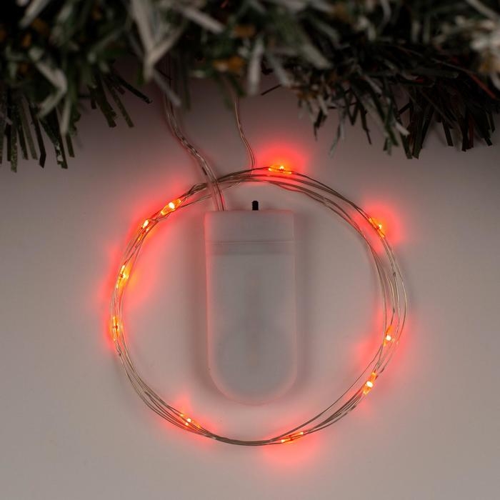 Гирлянда &laquo;Нить&raquo; 1 м роса, IP20, серебристая нить, 10 LED, батарейки CR2032х2 (в комплекте), свечение красное