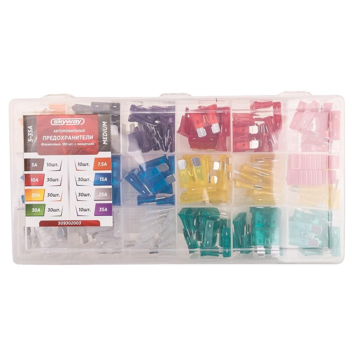 Предохранитель флажковый Skyway, Предохранитель флажковый Skyway, "средний", 5-35 А, набор 180 шт