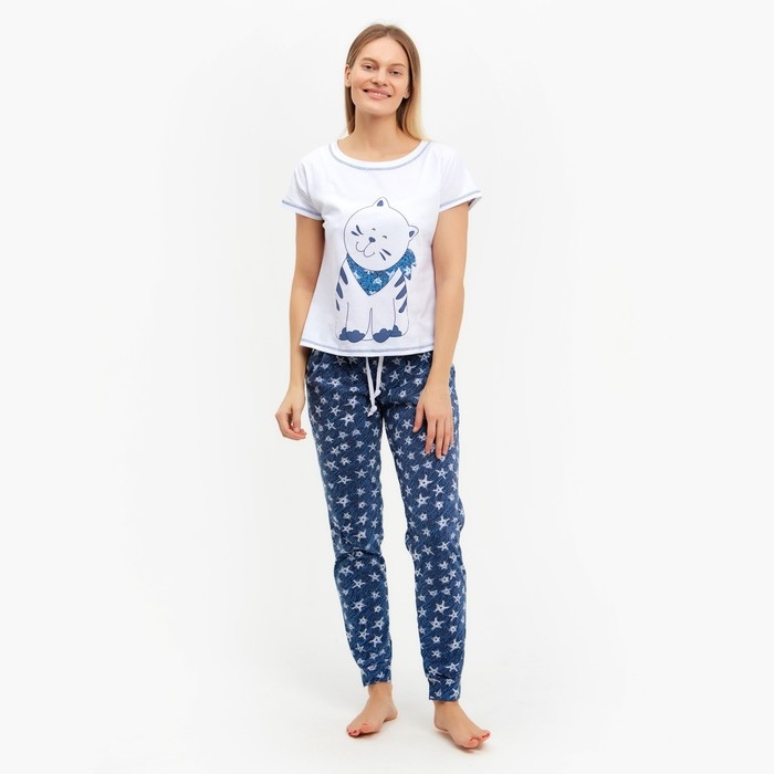 Комплект женский (футболка, брюки) Матроскин, цвет белый, размер 42