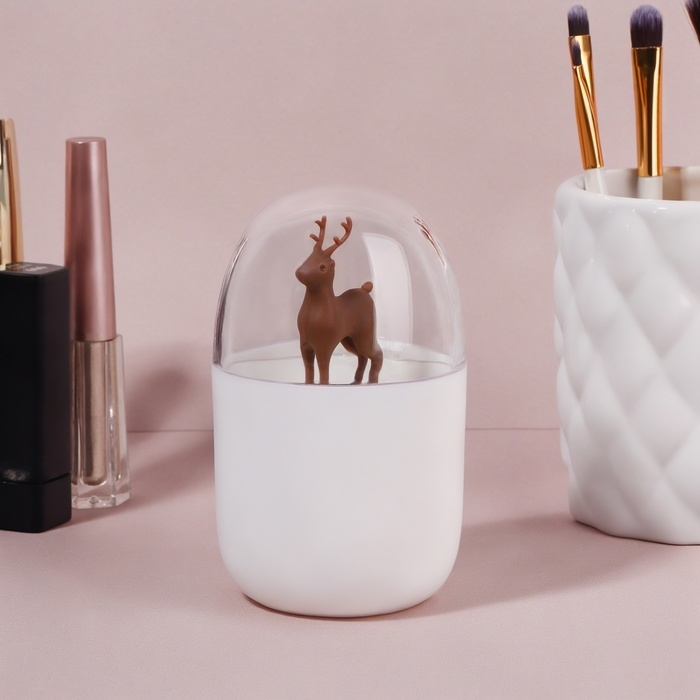 Органайзер для ватных палочек «ОЛЕНЬ», с крышкой, d = 7 × 11 см, цвет белый/прозрачный Органайзер для ватных палочек «ОЛЕНЬ», с крышкой, d = 7 × 11 см, цвет белый/прозрачный