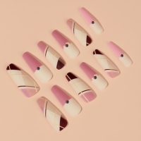 Накладные ногти &laquo;Линии&raquo;, 12 шт, с клеевыми пластинами, форма балерина, разноцветные