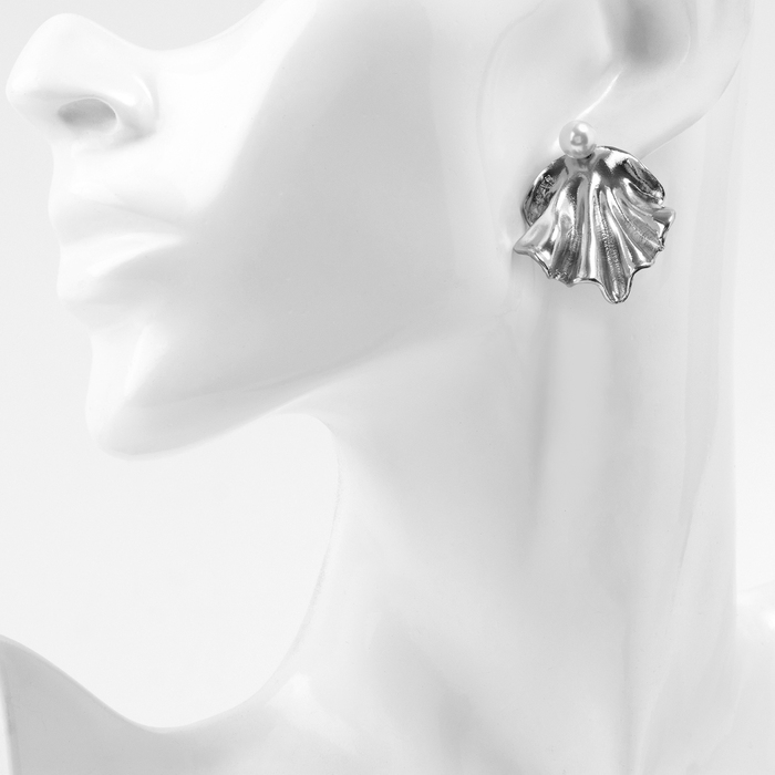 Серьги с жемчугом &laquo;Жемчуг&raquo; ракушка, немо, цвет серебро