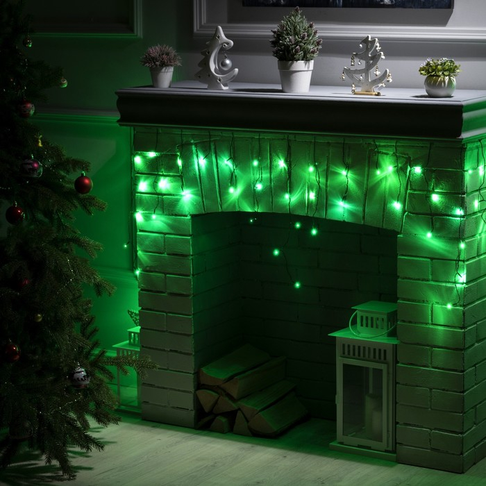 Гирлянда &laquo;Бахрома&raquo; 3 &times; 0.5 м, IP20, тёмная нить, 80 LED, свечение зелёное, 8 режимов, 220 В