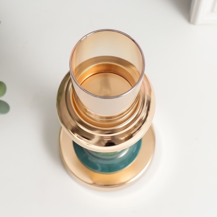 Подсвечник металл на 1 свечу "Стиляги" золото и сине-зелёный 26х10х10 см