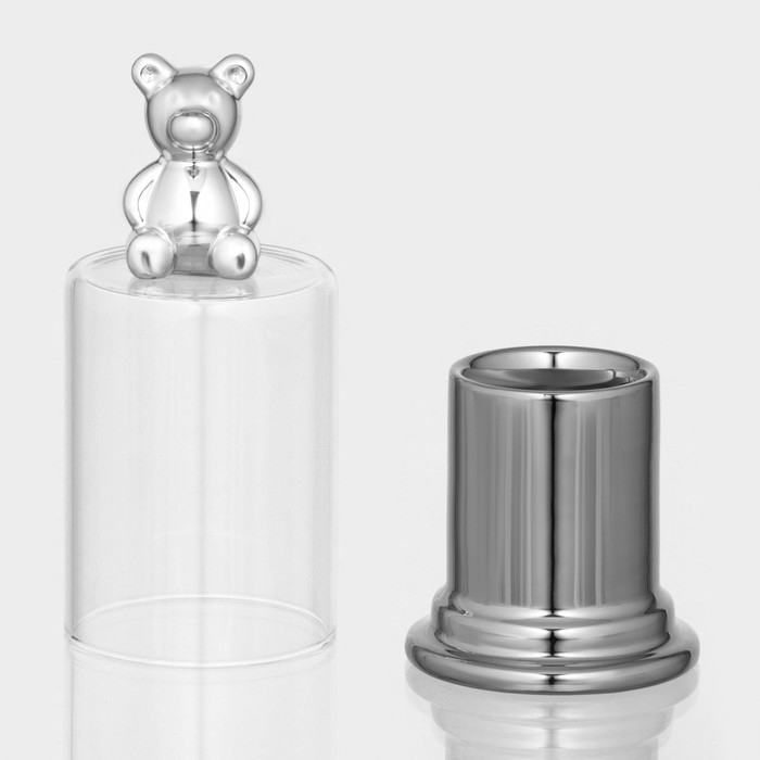 Подставка керамическая под зубочистки с крышкой &laquo;Стильный мишка&raquo;, 7&times;7&times;15 см