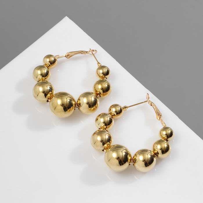 Серьги-кольца &laquo;Бусины&raquo; на уменьшение, цвет золото