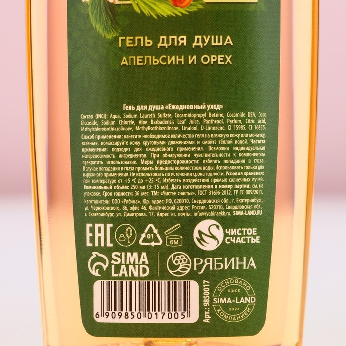 Гель для душа &laquo;Чудес в Новом Году!&raquo;, 250 мл, аромат апельсина и орехов, ЧИСТОЕ СЧАСТЬЕ
