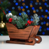 Новый год. Кашпо деревянное 20&times;12&times;13 см "Санки", брашированный Дарим Красиво