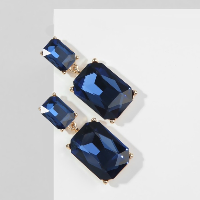 Серьги со стразами «Клео» классика, цвет синий в золоте Серьги со стразами «Клео» классика, цвет синий в золоте