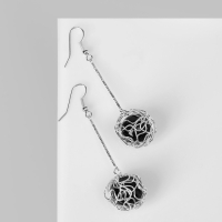 Серьги висячие &laquo;Шар плетёный&raquo;, цвет чёрный в серебре, 6,5см