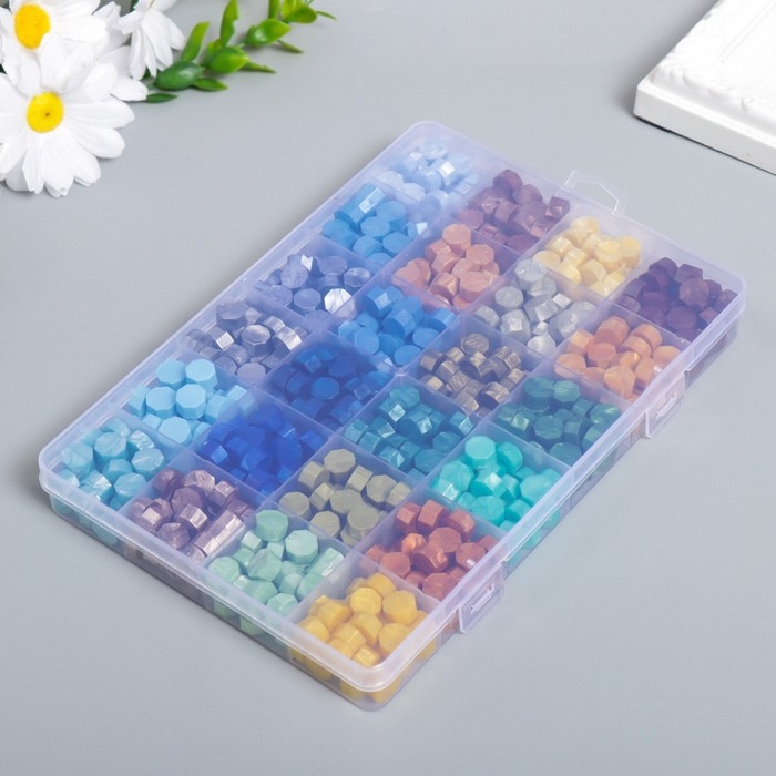 Набор сургуча Набор сургуча "Палитра зелёно-голубая" перламутр 24 цвета 19х13х2 см