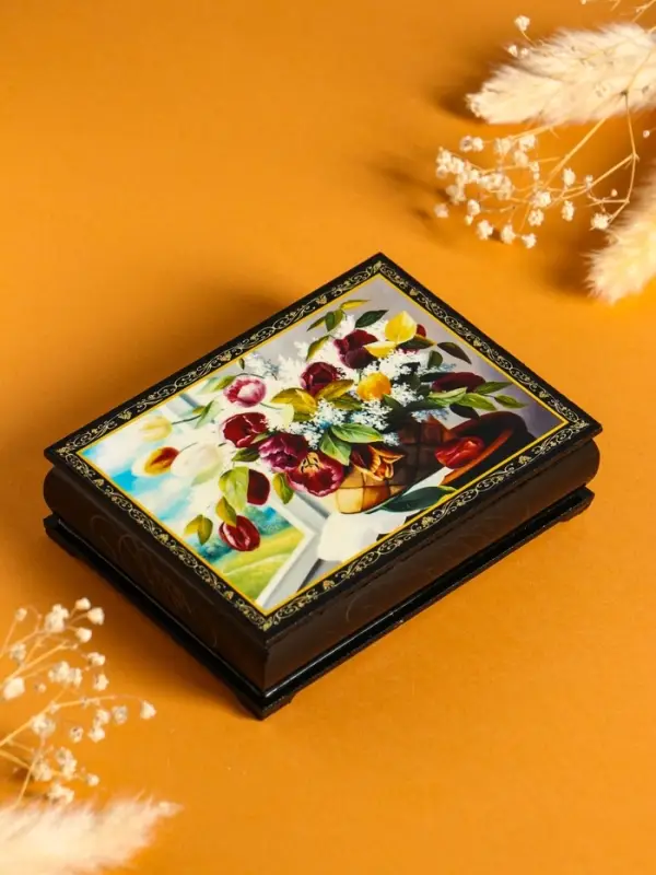 Шкатулка &laquo;Цветы в корзине&raquo;, 10&times;14 см, лаковая миниатюра