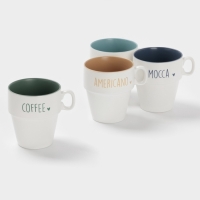 Набор кружек Доляна "Кофейная карта " 4 шт на подставке, 11х8,5х10 см, цвет белый