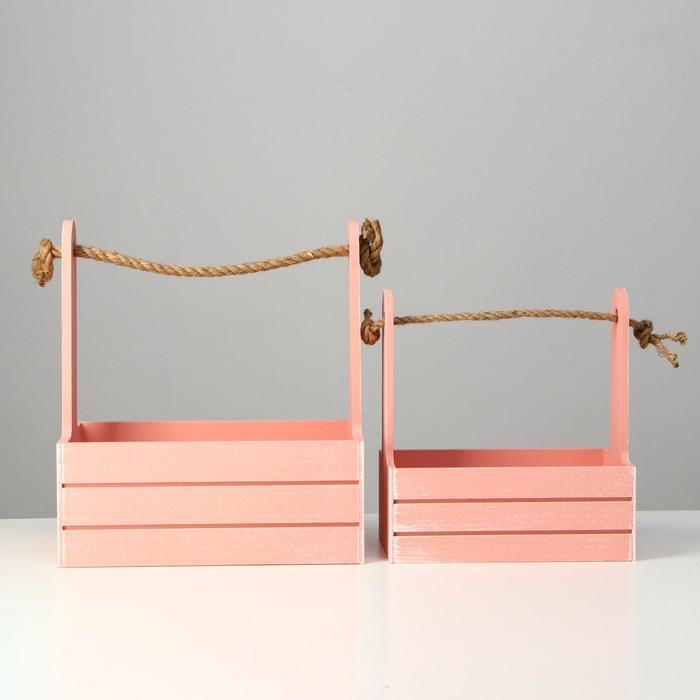 Набор кашпо деревянных 2 в 1 (25.5×15×30; 20×12×23) Набор кашпо деревянных 2 в 1 (25.5×15×30; 20×12×23) "Прованс", розовый