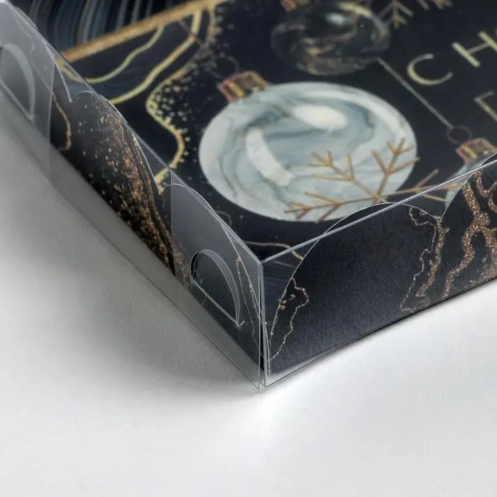 Коробка для кондитерских изделий с PVC крышкой &laquo;Снежинка&raquo;, 10.5 х 21 х 3 см