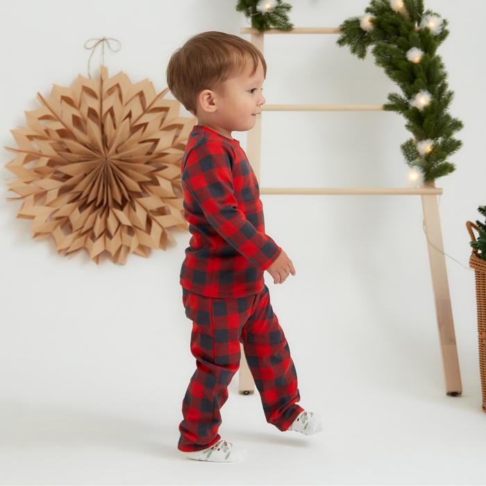 Костюм: джемпер и брюки Крошка Я "Клеточка", рост 74-80 см, красный