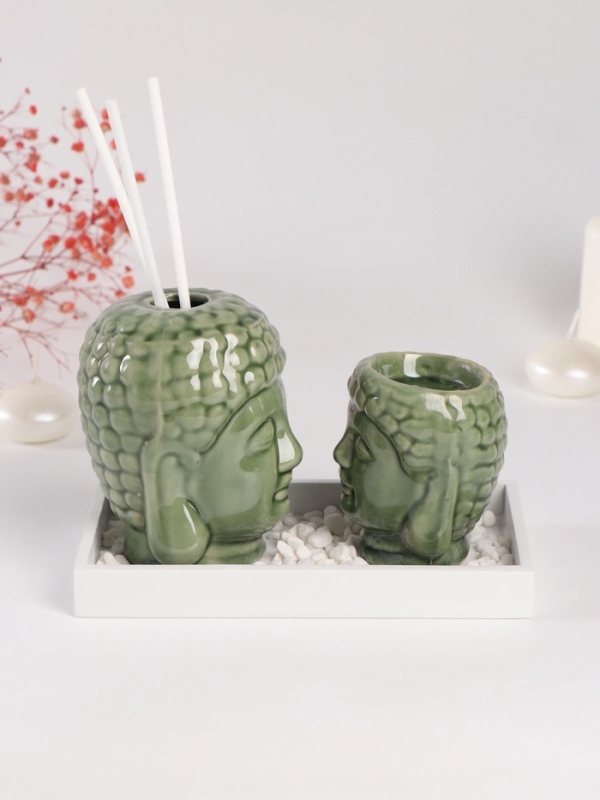 Диффузор керамика + подсвечник "Будды" аромапалочки 3 шт 9х17х10,5 см