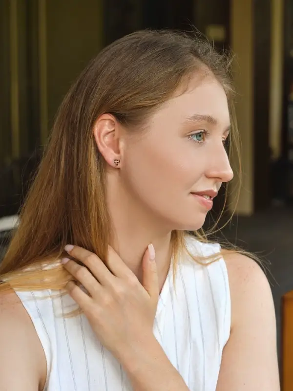 Набор серьги "Леопард" сердце крупное, цветной в серебре