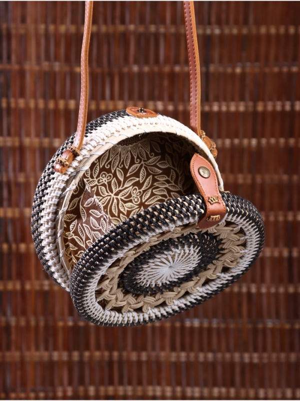 Сумка плетеная ротанг Сумка плетеная ротанг "Мандала" чёрно-белый, 20х6х70 см