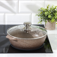 Жаровня &laquo;Гранит Brown&raquo;, 2,4 л, d=26 см, стеклянная крышка, антипригарное покрытие, цвет коричневый