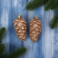 Украшение ёлочное "Шишки" (набор 2 шт) 4х10 см, золотисто-белый Украшение ёлочное "Шишки" (набор 2 шт) 4х10 см, золотисто-белый