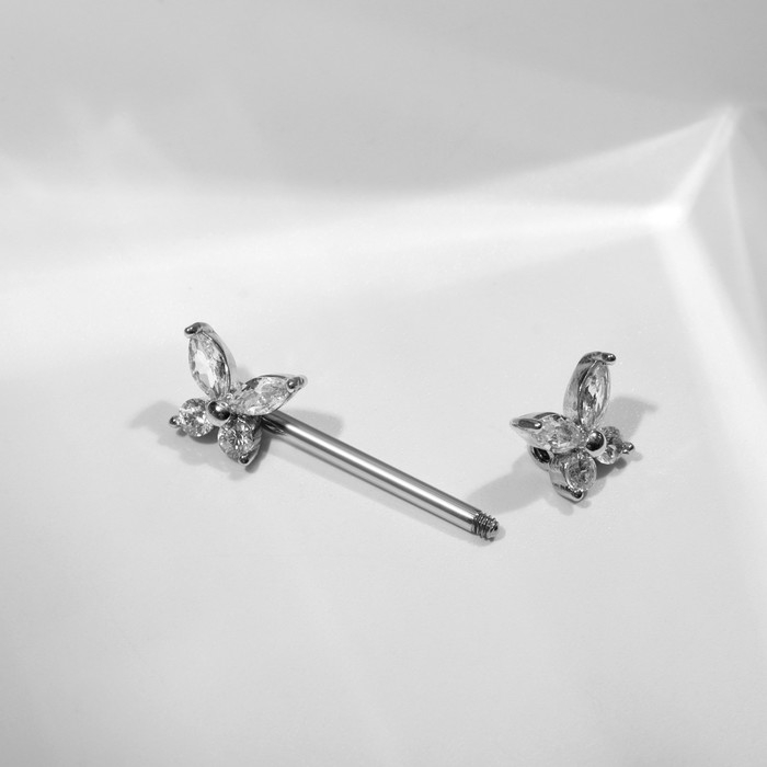 Пирсинг для груди &laquo;Бабочки&raquo;, цвет белый в серебре