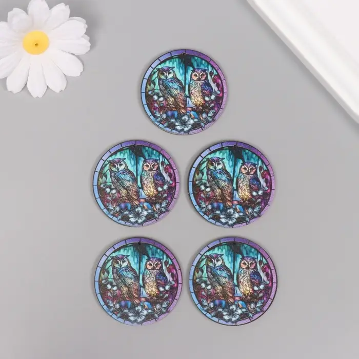 Декор для творчества дерево "Две совы в ночном лесу" 4,6х4,6х0,3 см