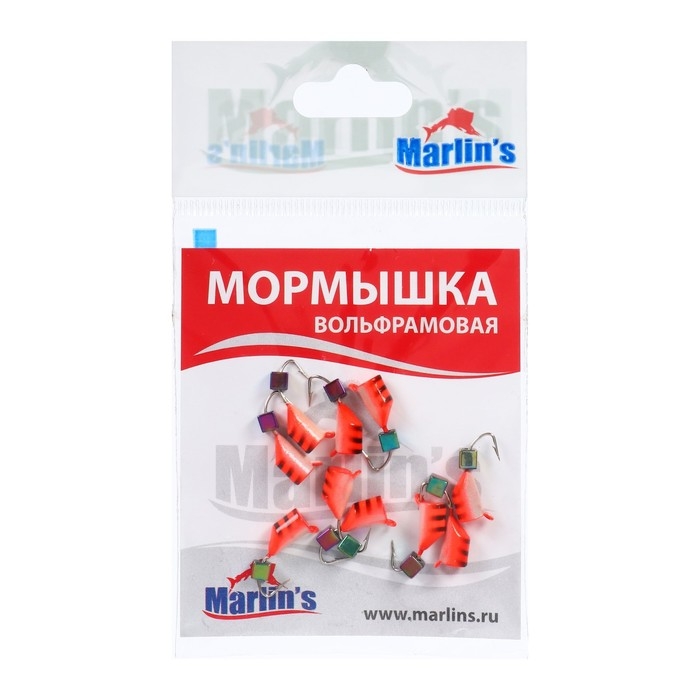 Мормышка вольфрам Marlin's Гвоздекубик, 4 мм, 1.5 г, красный, фосфор + бензин, 10 шт.