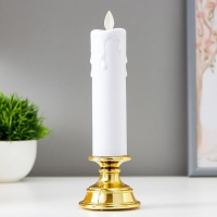 Светодиодная свеча в подсвечнике RISALUX &laquo;Большая&raquo;, ночник LED с эффектом живого пламени, от батареек 2xААА, золото, 7&times;7&times;21 см
