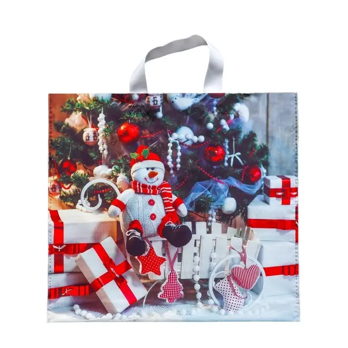 Пакет "Снежный гость", полиэтиленовый с петлевой ручкой, 38х34 см, 70 мкм