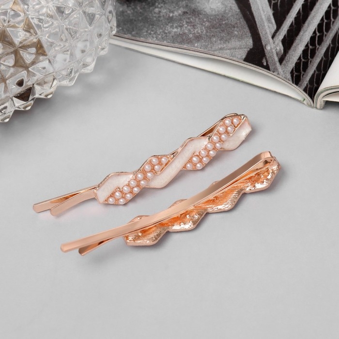 Невидимка для волос "Кэли" (набор 2 шт) грация, 6 см, розовое золото