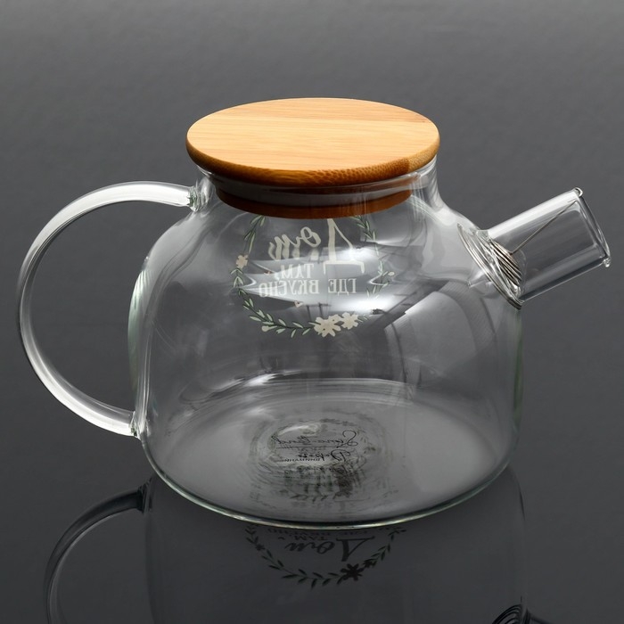 Чайник стеклянный заварочный с бамбуковой крышкой &laquo;Дом&raquo;, 1000 мл