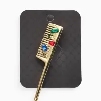 Брошь "Расческа" со стразами, цветной в золоте