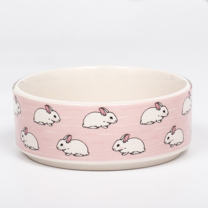 Миска керамическая "Кролики" 200мл, 10,5 х 4 см, розовая