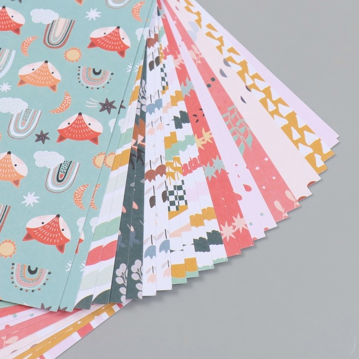 Набор бумаги для скрапбукинга 24 листа 12 дизайнов "Лиса в лесу" 160 гр 15,2х15,2 см