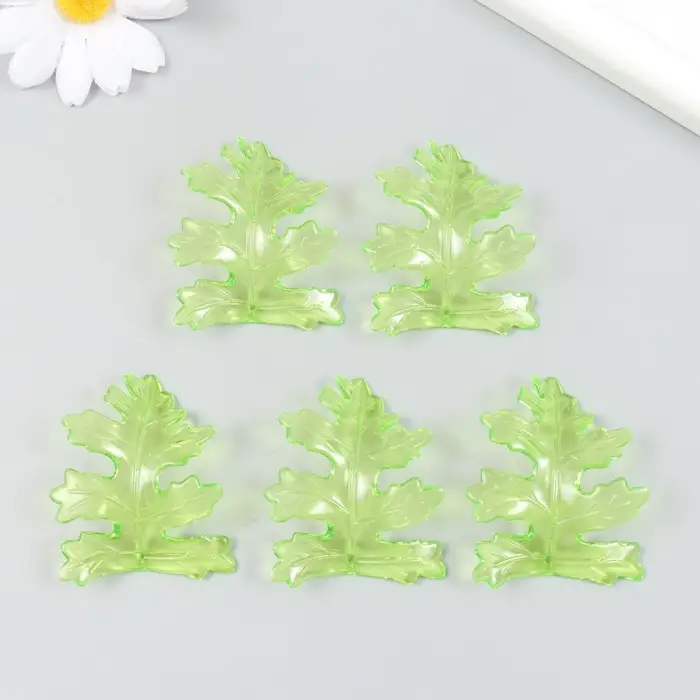 Декор для творчества пластик "Листья" прозрачный зелёный набор 20 гр 0,4х4х5,2 см