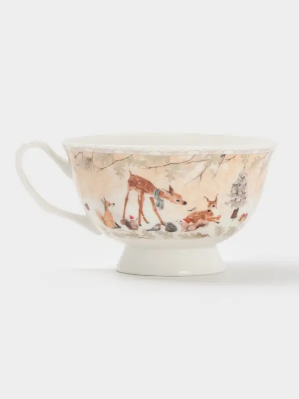 Чайная пара новогодняя &laquo;Лесное чудо&raquo;, 2 предмета: чашка 180 мл, блюдце d=15 см, керамика, подарочная упаковка, бежевая