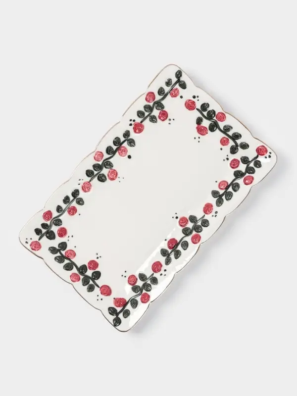 Блюдо сервировочное &laquo;Красный бутон&raquo;, 25.5&times;16&times;2.5 см, керамика, белое