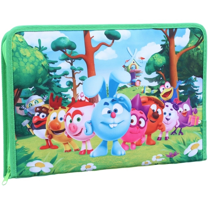 Папка для труда А4 с пеналом, на молнии, текстиль, Смешарики Папка для труда А4 с пеналом, на молнии, текстиль, Смешарики